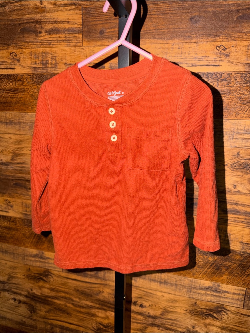 Cat & Jack Bright Orange Long-Sleeve Henley Tee with Pocket